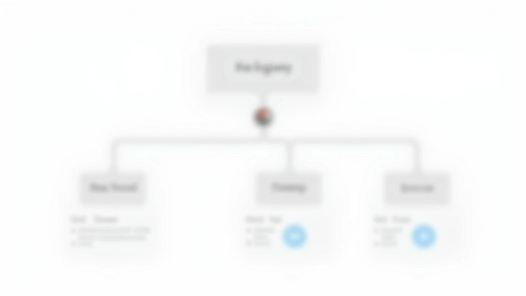 Schematische weergave van een hiërarchische sitemap-structuur met drie niveaus: homepage op het hoogste niveau, vier hoofdcategorieën eronder, en subcategorieën onder elk