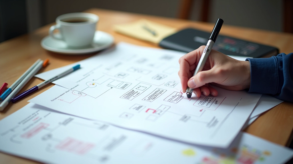 Informatiearchitect schetsend aan navigatie wireframes