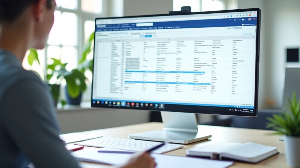 Spreadsheet op een bureaublad met kolommen voor URL, titel, categorie en update-datum, geopend in LibreOffice Calc, kantoor met daglicht